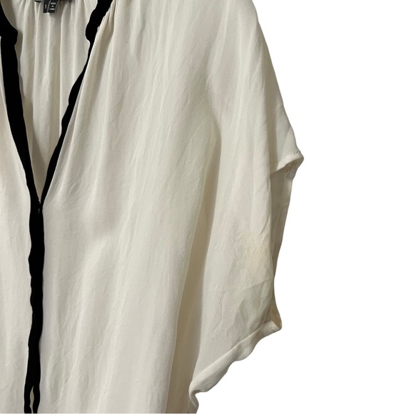 Vince Contrast Placket Blouse in Ivory & Black Small Silk Top Minimalist - Picture 13 of 15